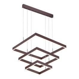 Pendente LED Quadrado Triplo 3000K 144W Bivolt 80x80cm Metal e Acrílico Marrom