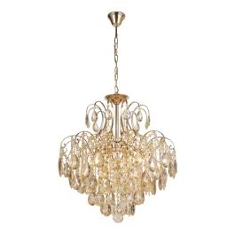 Lustre Pendente Ø50x58cm Metal e Cristal Dourado e Âmbar