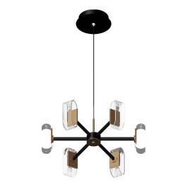 Pendente LED 3000K 45W Bivolt Ø60x25cm Metal e Acrílico Dourado e Preto