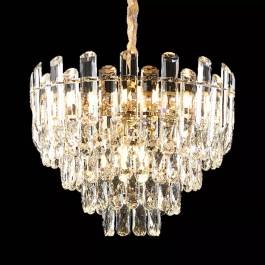 Lustre Pendente Ø45x36cm Metal e Cristal Dourado e Transparente