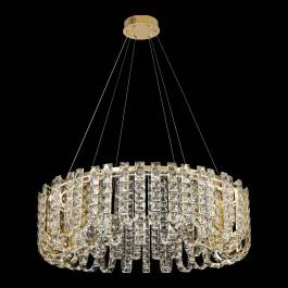 Lustre Pendente LED Redondo 3000K/4000K/6000K Multitemperatura 120W Bivolt Ø80x26cm Inox e Cristal Dourado e Transparente