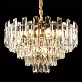 Lustre Pendente Ø55x36cm Metal e Cristal Dourado e Transparente