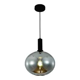 Pendente Ø30x21cm Metal e Vidro Preto e Fumê