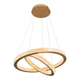 Pendente LED Redondo Duplo 3000K 50W Bivolt Ø60cm Metal e Acrílico Dourado
