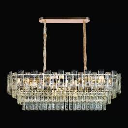 Lustre Pendente Retangular 100x30cm Metal e Cristal Dourado e Transparente