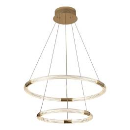 Pendente LED Redondo Duplo 3500K 45W Bivolt Ø60cm Metal e Acrílico Dourado