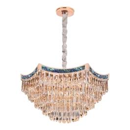 Lustre Pendente Ø45x28cm Metal e Cristal Dourado e Champanhe