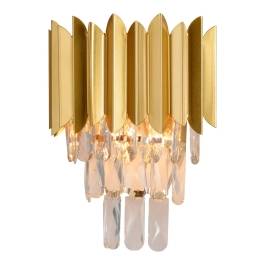 Arandela de Parede 31x26cm Metal e Cristal Dourado e Transparente