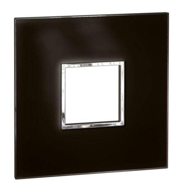 Arteor - Placa 2 postos 4x4 quadrada - Espelho preto - 2 modulos - Acabamento brilhante