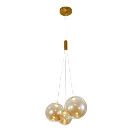 Conjunto de Pendentes LED 3000K 15W Bivolt Ø33x25cm Metal e Vidro Bronze e Âmbar