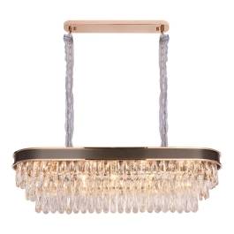 Lustre Pendente Retangular 33x97x31cm Metal e Cristal Dourado, Preto e Transparente