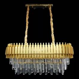Lustre Pendente 33x80x30cm Metal e Cristal Dourado e Transparente