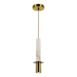 Pendente Cilíndrico Ø6x41,5cm Mármore e Metal Branco e Bronze