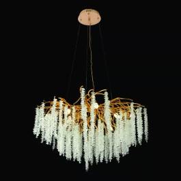 Lustre Pendente Ø80cm Metal e Cristal Dourado e Transparente