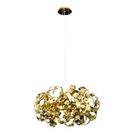 Pendente Redondo Ø65x38cm Inox e Cristal Dourado e Transparente