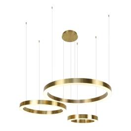 Conjunto de Pendentes LED Redondo Triplo 3500K 108W Bivolt Ø80cm Inox e Acrílico Bronze