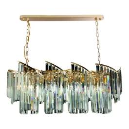Lustre Pendente 35x100cm Metal e Cristal Dourado e Transparente