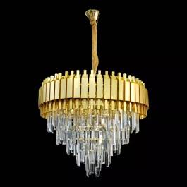Lustre Pendente Ø60x45cm Metal e Cristal Dourado e Transparente