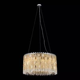 Pendente Redondo Ø60x32cm Metal e Cristal Dourado