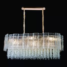 Lustre Pendente 80x35cm Metal e Cristal Dourado
