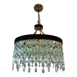 Lustre Pendente Ø60x60cm Metal e Cristal Dourado