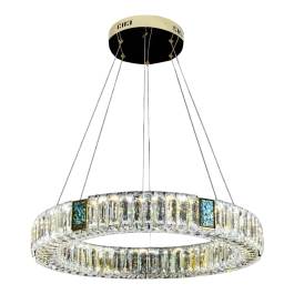 Pendente LED Redondo 3000K 30W Bivolt Ø60cm Metal e Cristal Champanhe e Transparente
