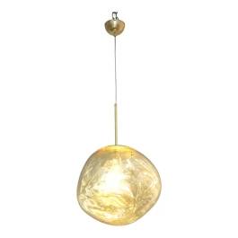 Pendente Redondo Ø28x120cm Metal e Vidro Dourado