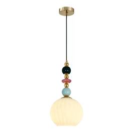 Pendente 38xØ15cm Metal, Vidro e Cerâmica Dourado e Branco
