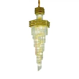 Lustre Pendente Ø60x180cm Inox e Cristal Dourado e Transparente