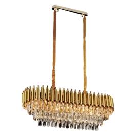 Lustre Pendente 30x80x30cm Metal e Cristal Dourado e Transparente