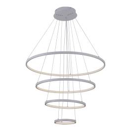 Pendente LED Redondo Quádruplo 3000K 125W Bivolt Ø80cm Alumínio e Silicone Cinza