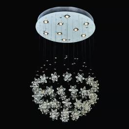 Plafon de Sobrepor 110xØ65cm Inox e Cristal Cromado e Transparente