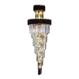 Lustre Pendente 180xØ65cm Metal e Cristal Preto e Transparente