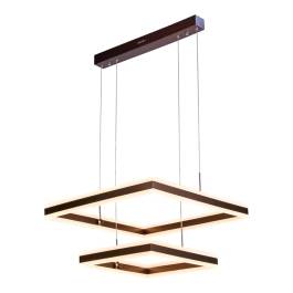 Pendente LED Quadrado Duplo 3000K 160W Bivolt 60x60cm Metal e Acrílico Marrom