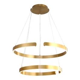 Pendente LED Redondo Duplo 3000K 80W Bivolt Ø66cm Alumínio e Acrílico Dourado