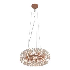 Pendente Redondo Ø60x28cm Metal e Cristal Rosê