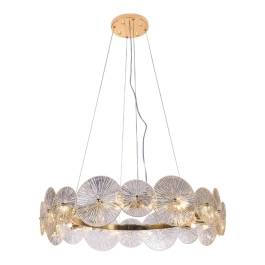Lustre Pendente Redondo Ø60x20cm Metal e Cristal Dourado e Transparente
