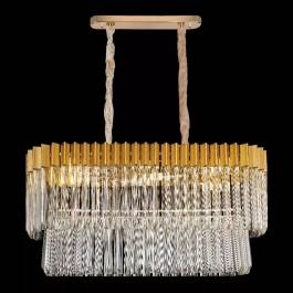 Lustre Pendente Retangular 30x90x45cm Metal e Cristal Dourado e Transparente