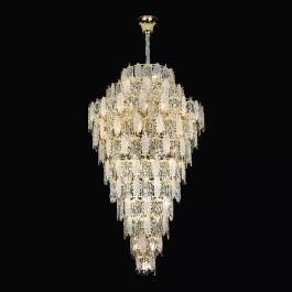 Lustre Pendente Ø130x230cm Metal e Cristal Dourado e Transparente