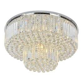 Plafon de Sobrepor Redondo Ø80x42cm Inox e Cristal Cromado e Transparente