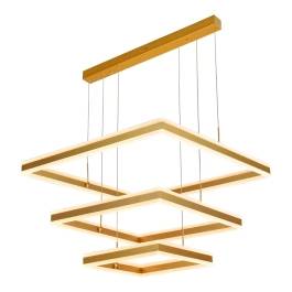 Pendente LED Quadrado Triplo 3000K 228W Bivolt 80x80cm Metal e Acrílico Dourado