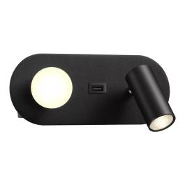 Arandela de Parede LED Com Entrada USB 3000K 5W Bivolt 8x20x9cm Metal e Acrílico Preto