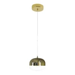 Pendente LED Redondo 3000K 12W Bivolt Ø15cm Metal e Cristal Dourado