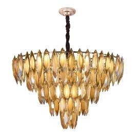 Lustre Pendente Redondo Ø80x50cm Metal e Cristal Dourado e Champanhe
