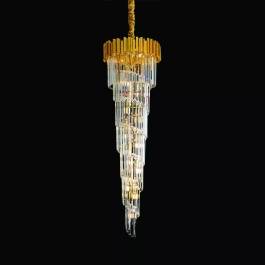 Lustre Pendente 160xØ55cm Metal e Cristal Dourado e Transparente