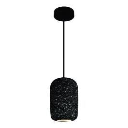 Pendente Ø9x16cm Metal, Concreto e Pedra Preto