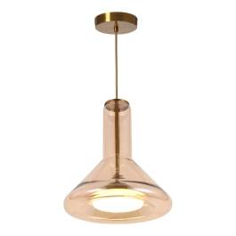 Pendente LED 3000K 15W Bivolt Ø28x37cm Metal e Vidro Bronze e Conhaque
