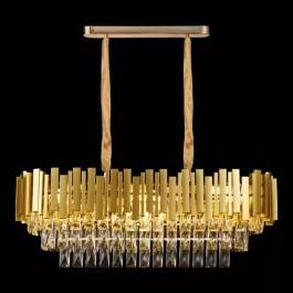 Lustre Pendente 28x76x26cm Metal e Cristal Dourado e Transparente