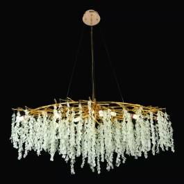 Lustre Pendente Ø120x45cm Metal e Cristal Dourado e Transparente
