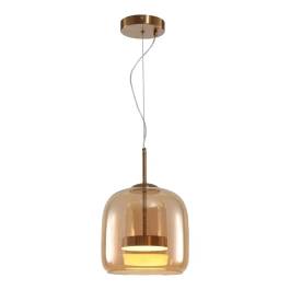 Pendente LED 3000K 8W Bivolt Ø22x23cm Metal e Vidro Bronze e Conhaque